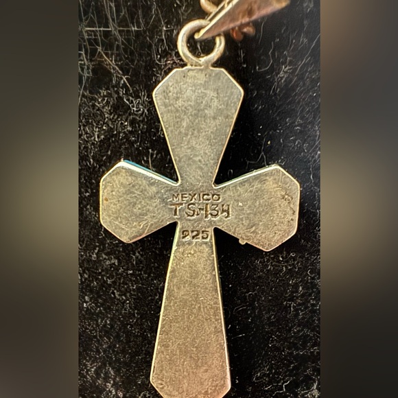 Silver Turquoise & Agate Cross Pendant - Picture 3 of 5